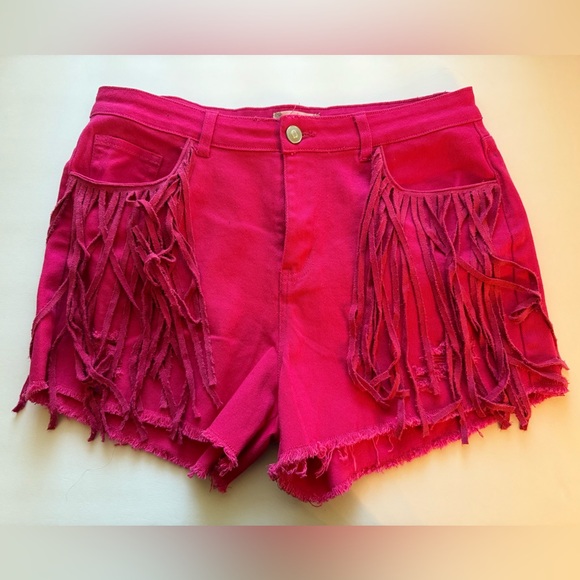 Altar'd State Fuchsia Fringe Shorts - Picture 1 of 3